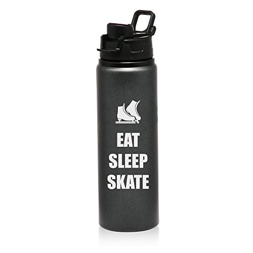 25 oz Aluminum Sports Water Travel Bottle Eat Sleep Skate Ice Skates (Charcoal) by