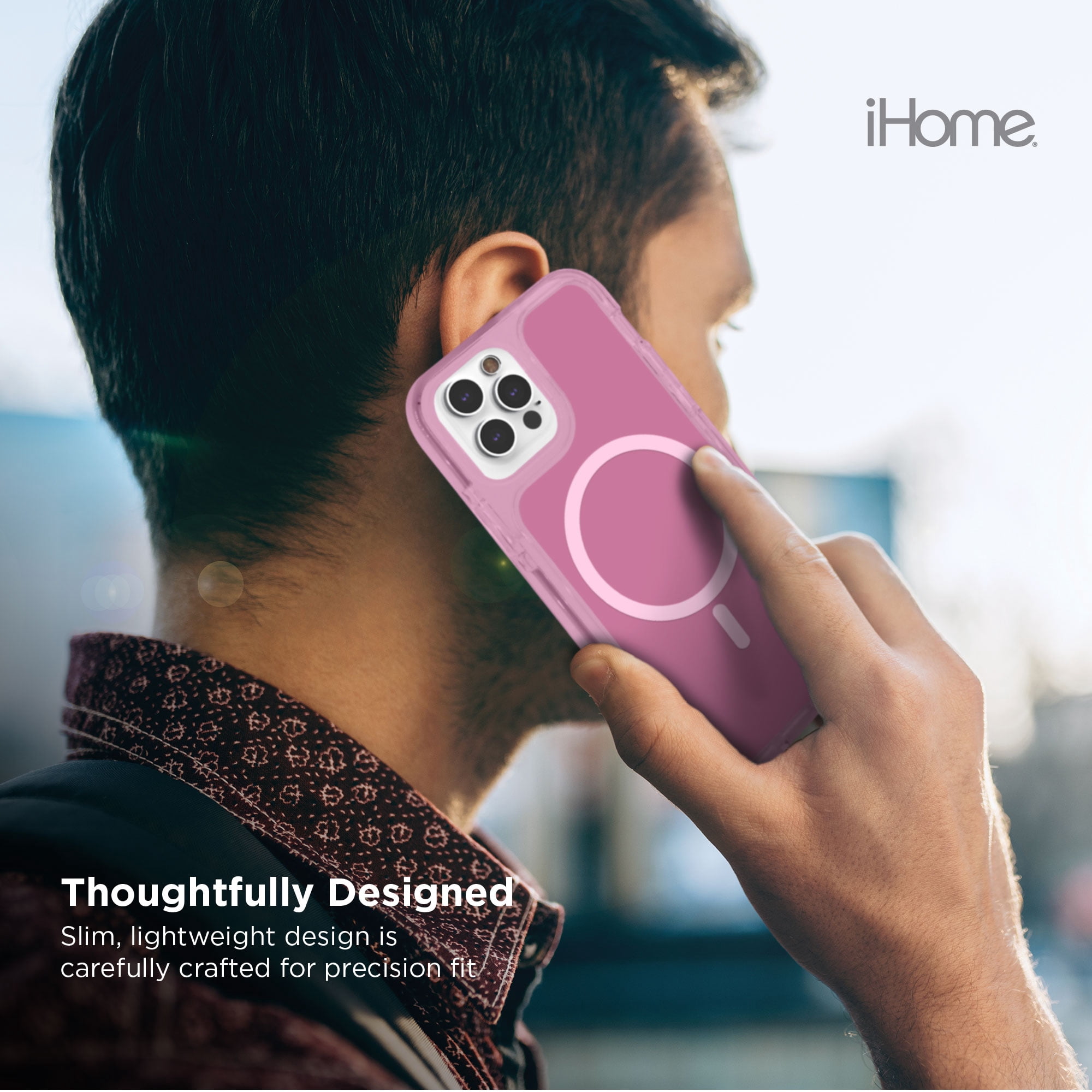 iHome Shockproof Slim Cell Phone Case for Apple iPhone 13 Pro, Pink