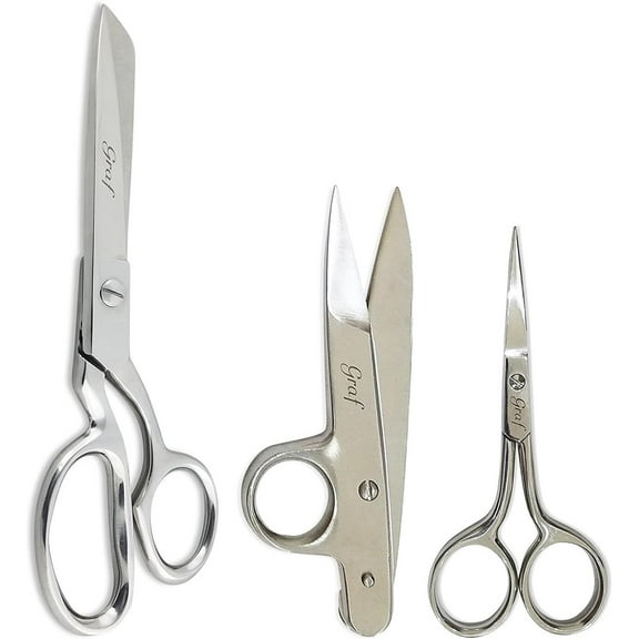 Graf Tailors Kit 8" Knife Edge Shears 4" Embroidery Scissors 4.5" Thread Nippers