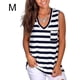 thumbnail image 1 of Camiseta de verano con cuello en V casual sin mangas con rayas de chaleco para mujer, negro, blanco, M Kearding AP002567-02, 1 of 5