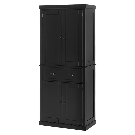 SAZYY 72" Freestanding Kitchen Pantry Cabinet Storage with Doors, Black for Kitchen & Dining Room