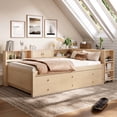 thumbnail image 6 of Twin Size Wood Daybed with Trundle, Daybed Frame with Storage Drawers, Side Shelves and Desk for Bedroom,Gold, 6 of 10