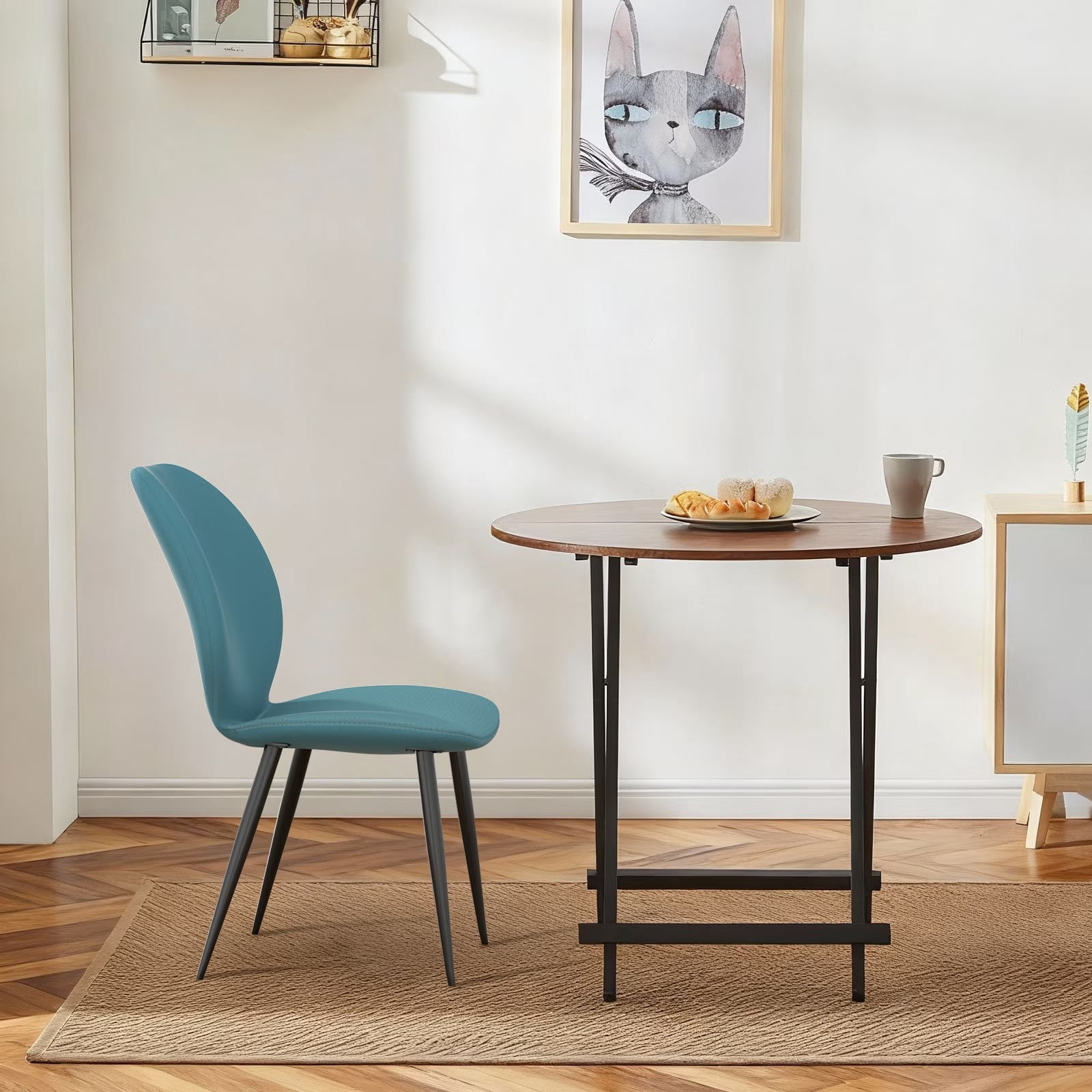 Faux Leather Dining Chairs Set of 2, Green Shell Back Upholstered Kitchen Chairs with Metal Legs, Modern Armless Side Chairs for Dining Room, Restaurant, Living Room & Meeting Room