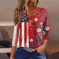 thumbnail image 2 of Women's 250th Anniversary USA Shirt Patriotic American Flag Print V-Neck Button 3/4 Sleeve T-Shirt, 2 of 6