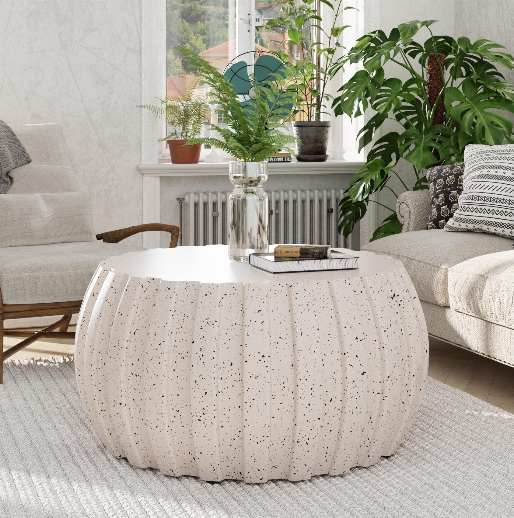 FFH 35.43" Coffee Table for Living Room, Modern Patio Coffee Table, Waterproof, Durable MgO Cement Design, White