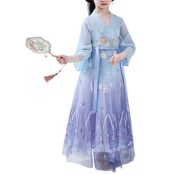 Elegant Traditional Chinese Hanfu Dress Set for Girls, Tang Dynasty Princess Dress with Floral Tulle for Graduation, Halloween, Easter, Christmas Festival