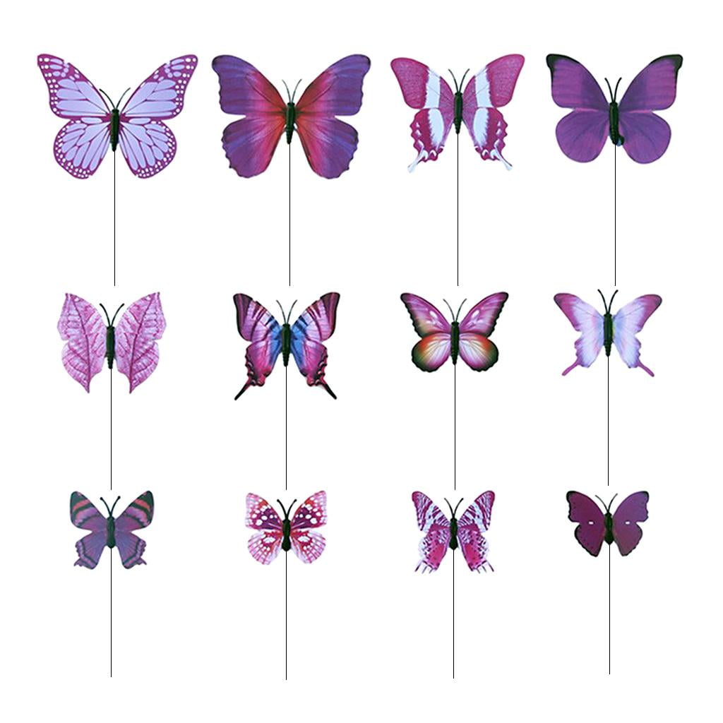 12x Beautiful Butterfly Stakes Garden Potted Plant Flower Pot Decor Purple 