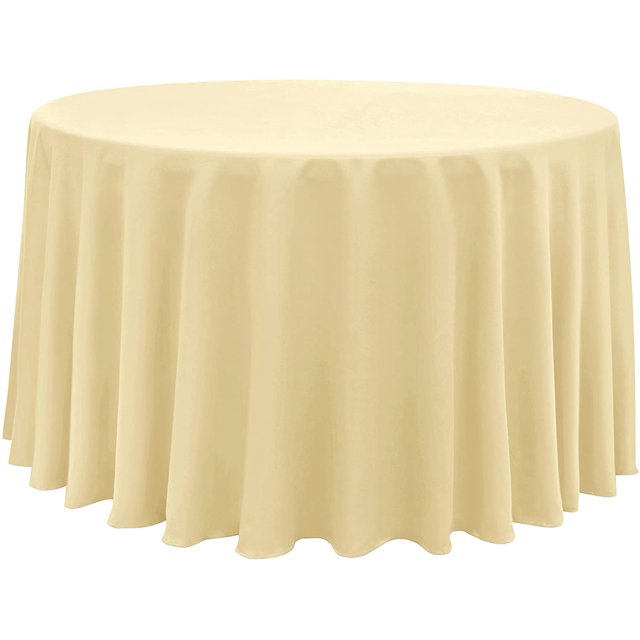 LAICAIW Nappe Ronde 210 G/m2, Nappe en Microfibre Résistante à l'Eau, Housse de Table Circulaire en Tissu Décoratif pour Usage Extérieur et Intérieur (Champagne, Diamètre 108 Pouces)