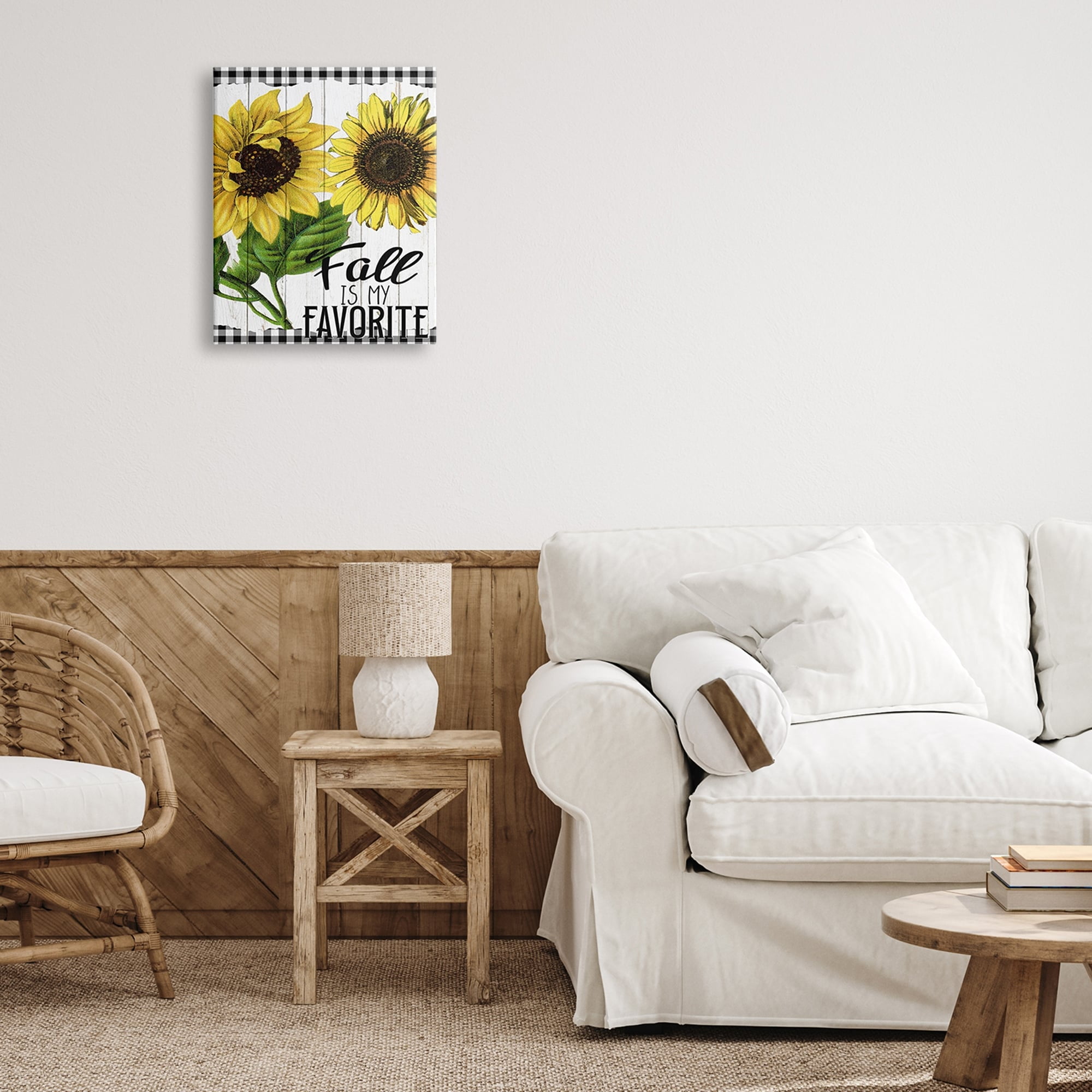 Stupell Industries Fall Autumn Quote Sunflower Tartan Pattern Rustic Design Graphic Art Gallery-Wrapped Canvas Print Wall Art, 16x20, by Ann Bailey