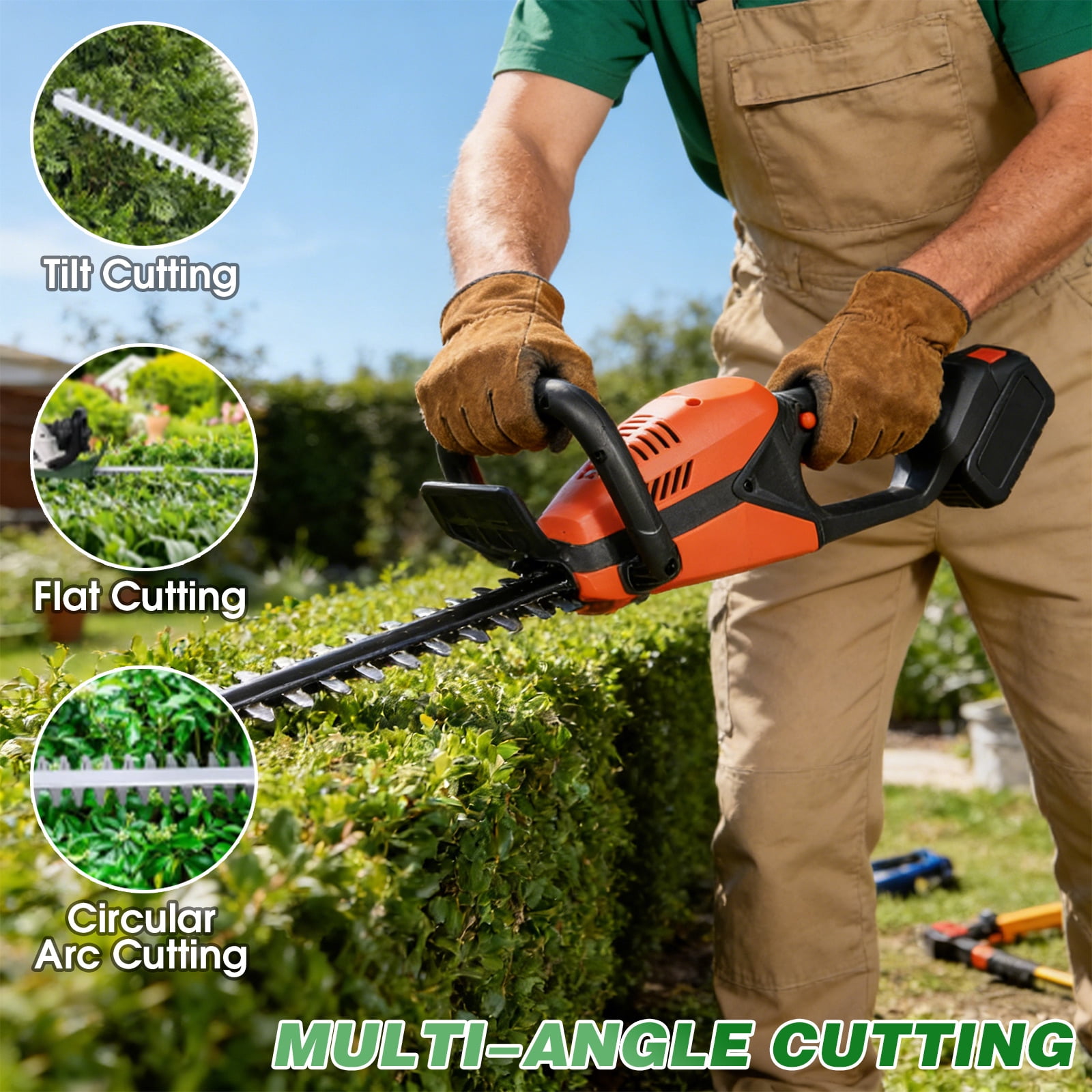 KingFurt 21V Cordless Hedge Trimmer, 20“ Bush Trimmer, Handheld Hedge Cutter,Battery and Charger Included