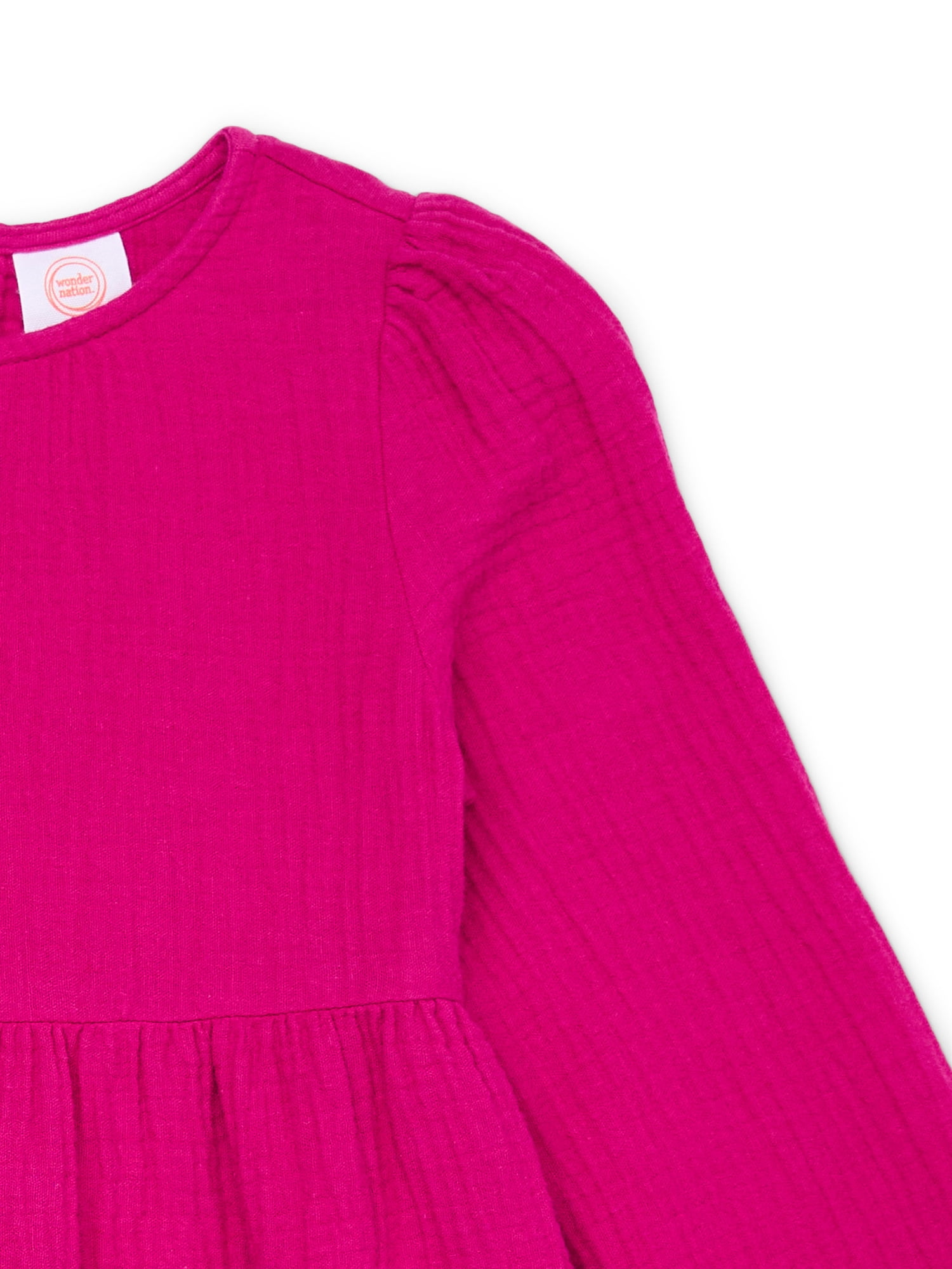 Wonder Nation Toddler Girls Fit and Flare Dress with Long Sleeves, Sizes 12M-5T