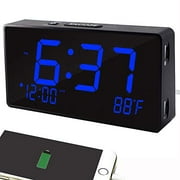 Digital Alarm Clock, Alarm Clocks for Bedrooms with USB Port for Charging, Adjustable Brightness Dimmer and Alarm Volume, 12/24Hr, Snooze, Temperature Display
