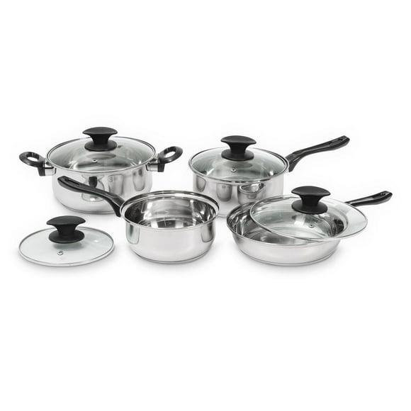 Starbasix Stainless Steel 8-Piece Cookware Set, Tempered Glass Lids