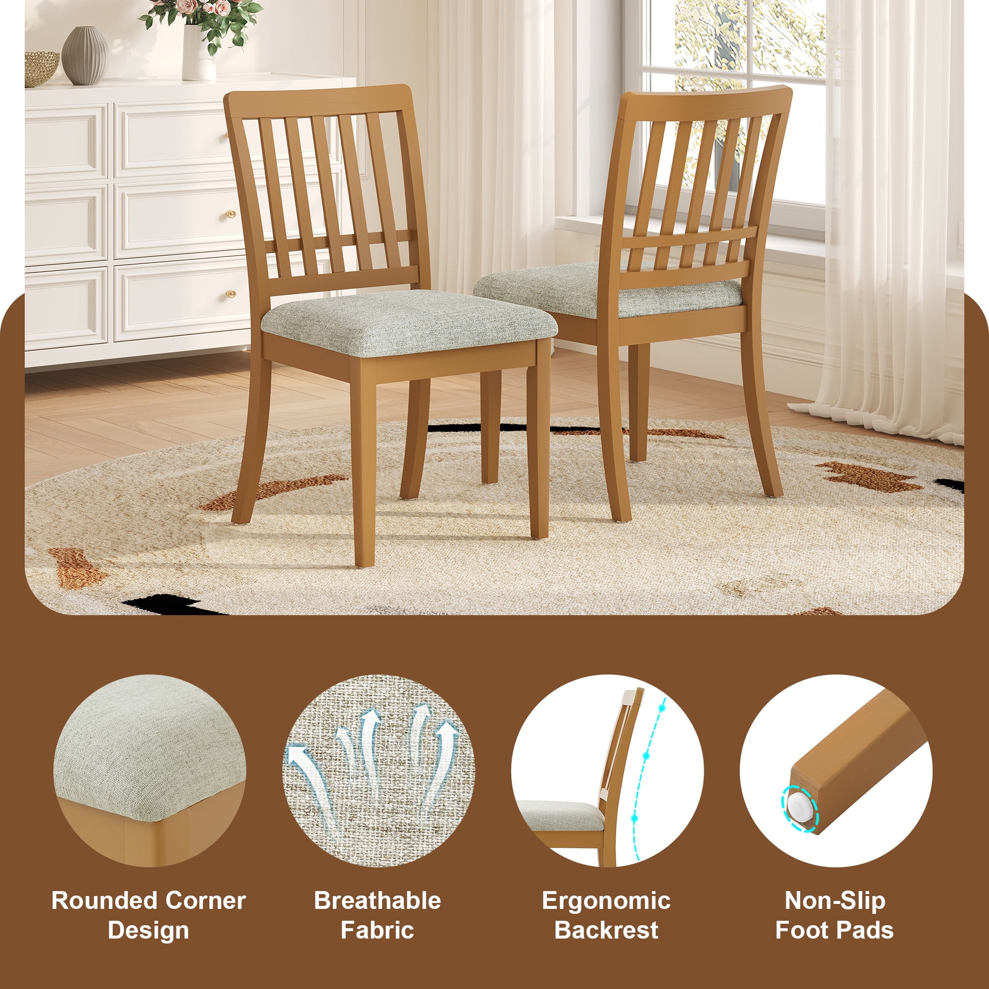 Euroco 5-Piece Round Dining Table Set for 4, Folding Wood Dining Table with 4 Upholstered Chairs, Farmhouse Kitchen Table Set for Small Space,Apartments,Light Brown