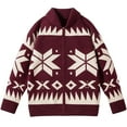 thumbnail image 6 of GuangCheng Mens Fair Isle Pattern Zip-Up Sweaters Coats Knitted Cardigans with Shawl Collar,Red,XL, 6 of 6
