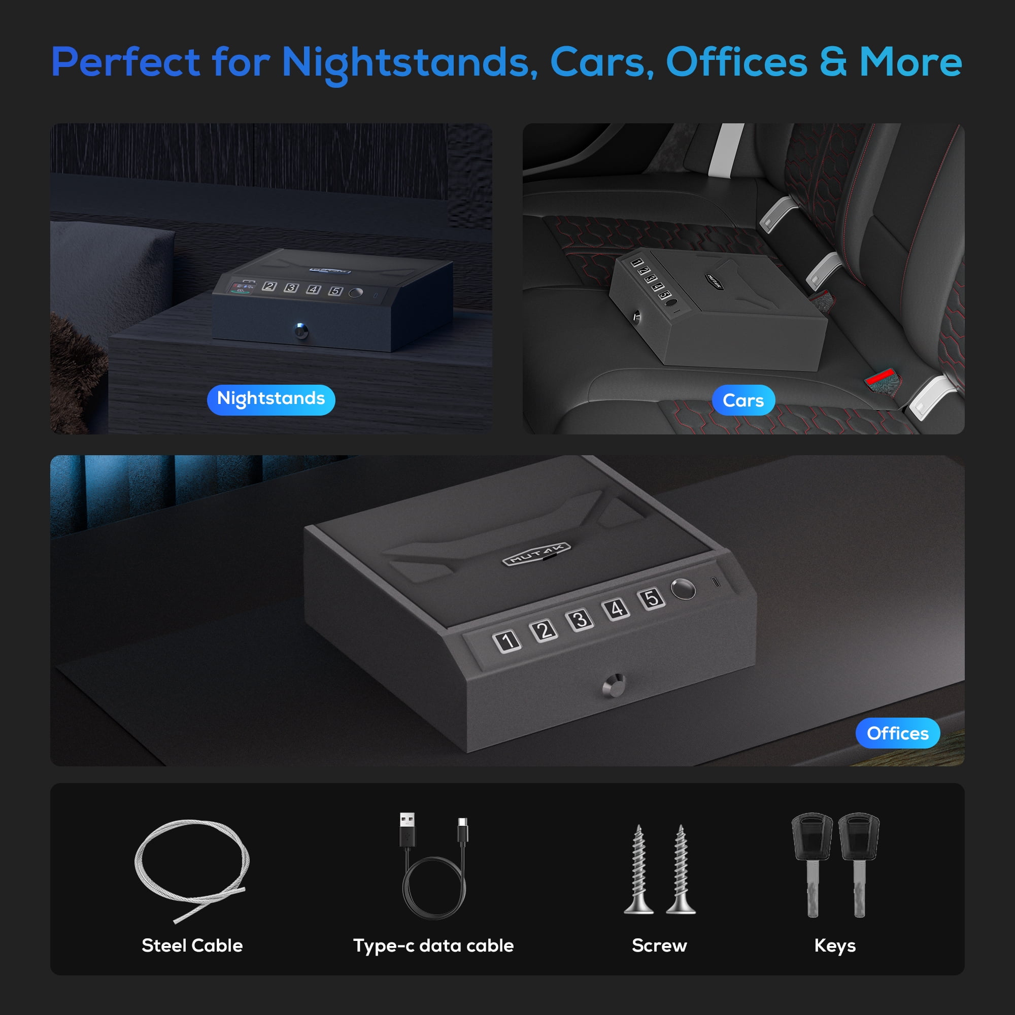 Mukat Biometric Gun Safe for Pistols with Fingerprint Keypad Key Unlock Quick Access Pistol Handgun Safes Alloy Steel Construction Security Gun Lock Box for Home Car Nightstand