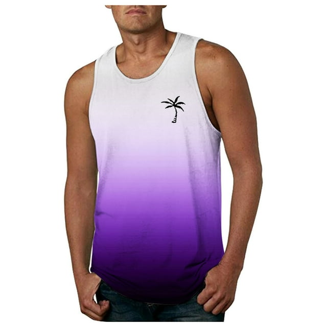 Men's Athletic Tops Workout Sleeveless Gradient Shirts Fitness Training Beach Outdoor Exercise Performance Activewear