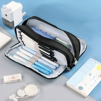 Taotanxi Large Initial Pencil Pouch with Zipper, Cute Pencil Bag for Office Supplies, Aesthetic Pen Case Box - (Black)