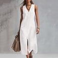 thumbnail image 2 of XUNKUSGA Womens Dresses Summer Soild Color Sleeveless V Neck Long Dresses for Women with 2 Button Fashion Front Slit Formal Dresses with Pockets,White,M, 2 of 9