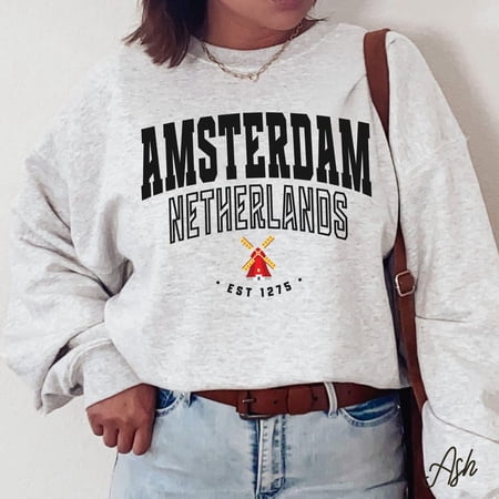 Amsterdam Crewneck Sweatshirt, Dutch Varsity Style Jumper, Holland Travel Gift for Tourists