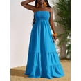 thumbnail image 5 of Aqua Blue Solid Strapless Ruffle Hem Maxi Dress For Women, 5 of 7