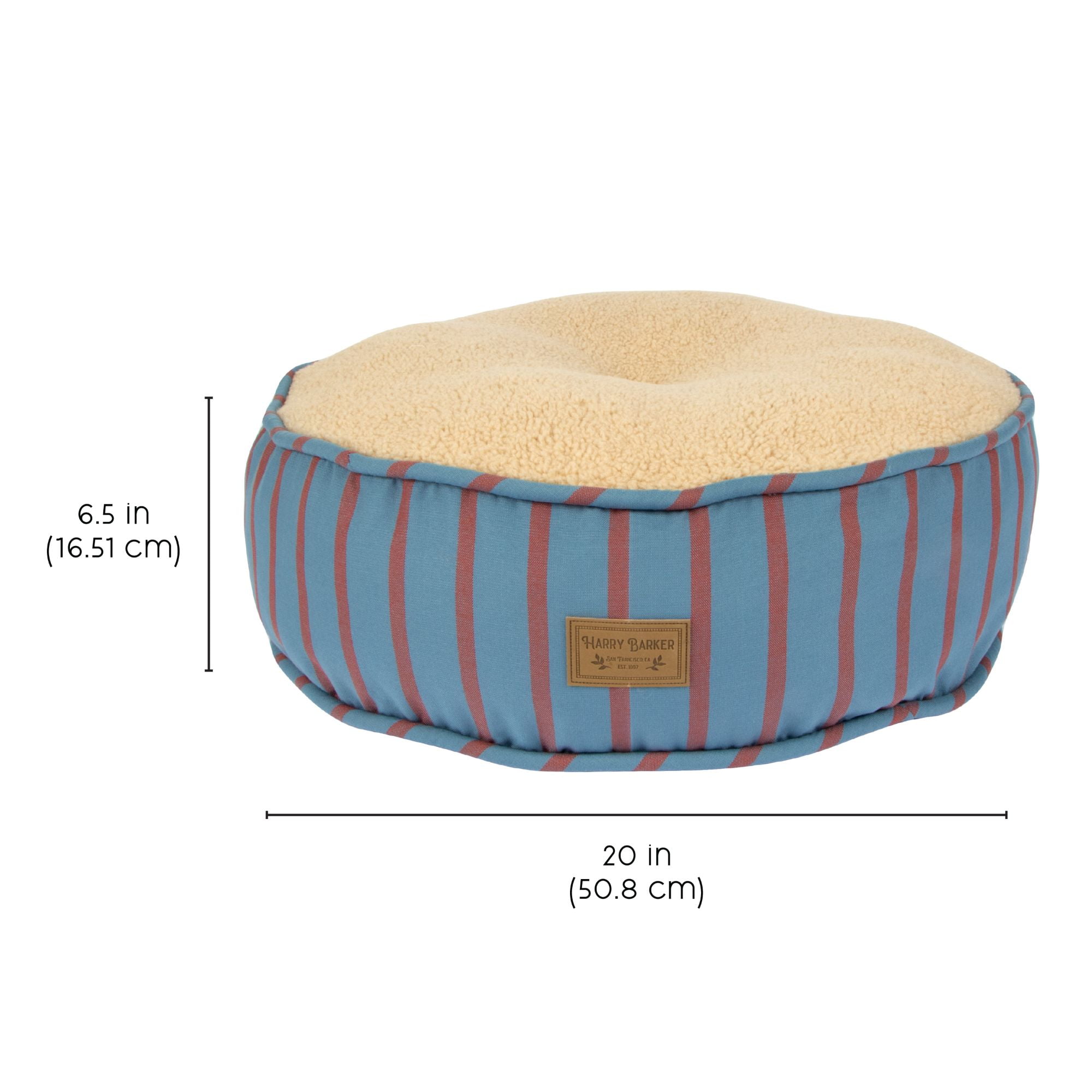 Harry Barker Blue Stripped Sherpa Pouf Bed, One Size