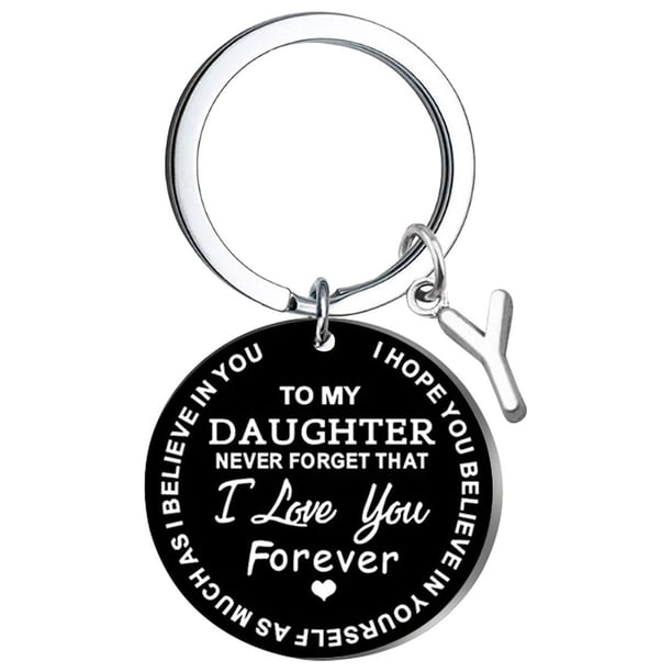 Llaveros para mujer, llavero de billetera, llavero de auto, lindo llavero DIY para mi hija, llavero de acero inoxidable negro con apellido de 26 letras, 2,5 cm, decoraciones de moda