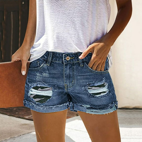 Jean Shorts Women Clearance High Waisted Plus Size Short Jeans for Women Raw Hem Hot Summer Women’s Jean Shorts Dollar Deals