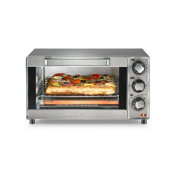 Hamilton Beach 4 Slice Countertop Toaster Oven, with Toast, Bake, and Broil Modes, Stainless Steel