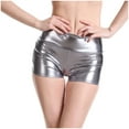 thumbnail image 2 of Endives Women's Shiny Booty Short High Waist Stretchy Metallic Color Shorts Bottoms Dance Festival Shorts Womens Metallic Booty Shorts Club Wear Nightwear Performance Grey L, 2 of 5