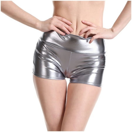 ERkkoi Womens Running Shorts Summer Shorts Solid Bare Imitation Leather Lingerie Sexy Slim Workout Shorts Women Athletic Shorts Grey M