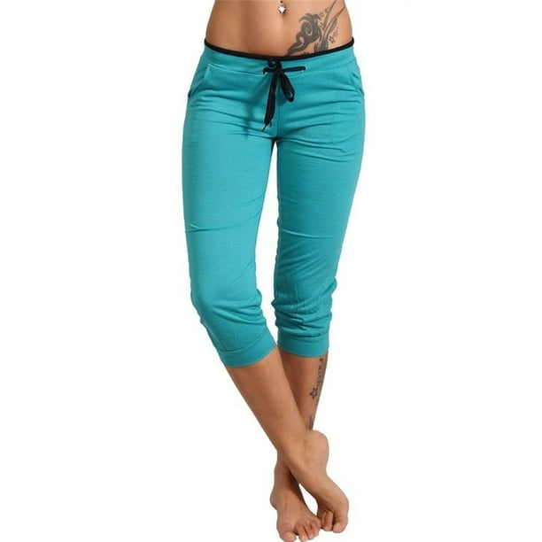 SySea - Low Waist Women Solid Color Slim Pants Drawstring Capris ...