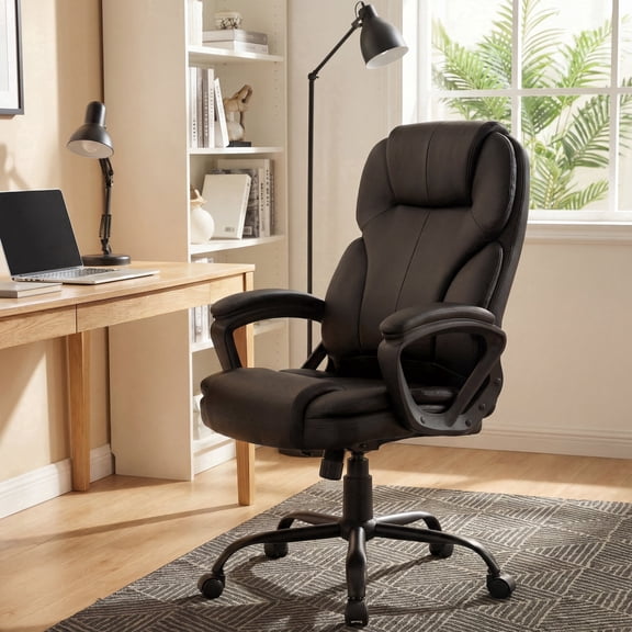 Walsunny High Back Leather Office Chair, Ergonomic Big and Tall Office Chair, Executive Home Office Desk Chair, Swivel Leather Chair for Work, Study, Gaming, Black