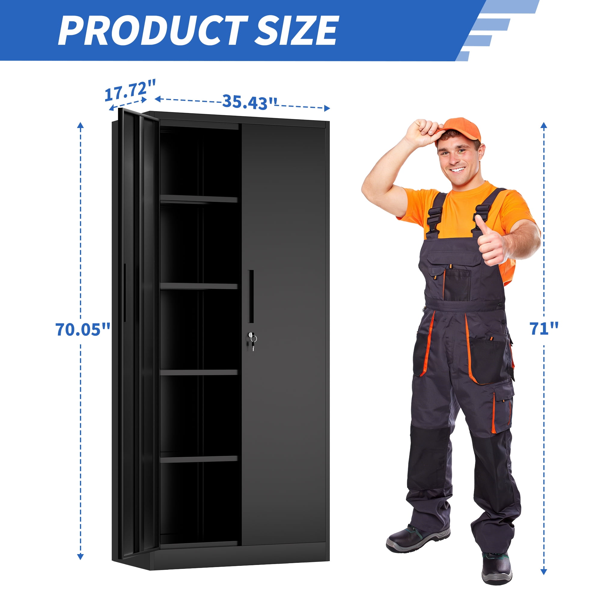 71"H Metal Garage Storage Cabinet, Black Tool Steel Locking Cabinet with Doors and 4 Shelves, Tall Cabinets for Garage Storage Systems Lockable File Cabinet for Home Office, Classroom/Pantry