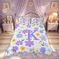 thumbnail image 3 of Meiyoeat Daisy Floral K Letter Duvet Cover Set for Women Girls, Purple Princess Cartoon Bedding Full, Reversible, 1 Duvet Cover and 2 Pillowcases (No Comforter), 3 of 6