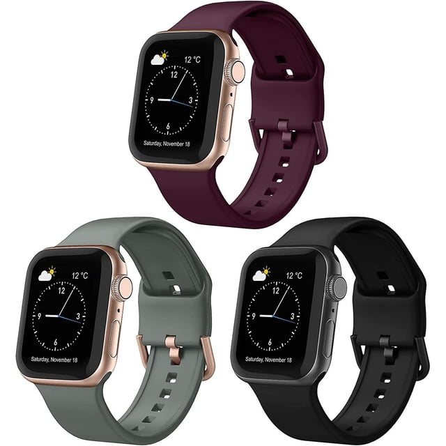 Paquete de 3 correas compatibles con Apple Watch de 45 mm, 44 mm y 42 mm, pulseras deportivas de silicona suave, correa de repuesto con cierre clásico para Iwatch Series Se 7 6