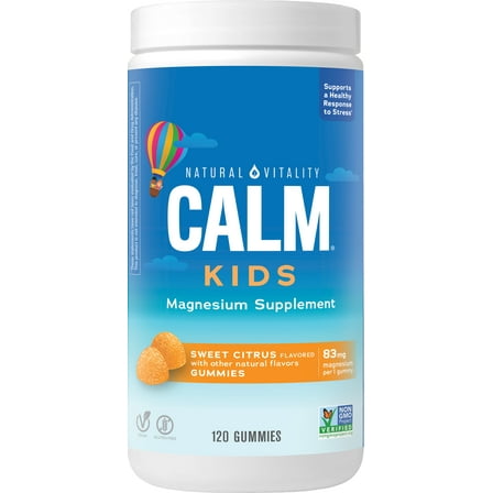 Calm Kids Magnesium Supplement Gummies | Sweet Citrus Flavor | 83 mg | 120 Count | by Natural Vitality