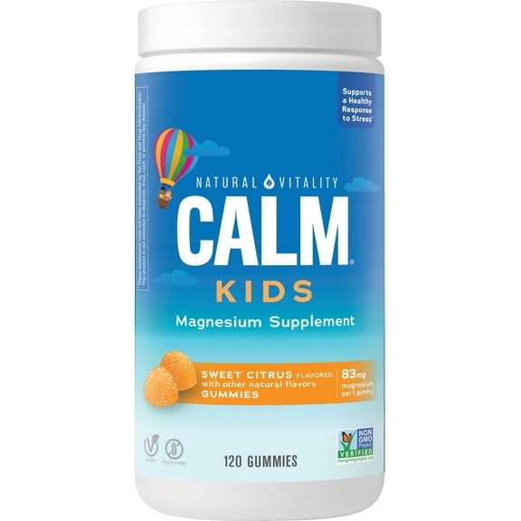 Calm Kids Magnesium Supplement Gummies | Sweet Citrus Flavor | 83 mg | 120 Count | by Natural Vitality
