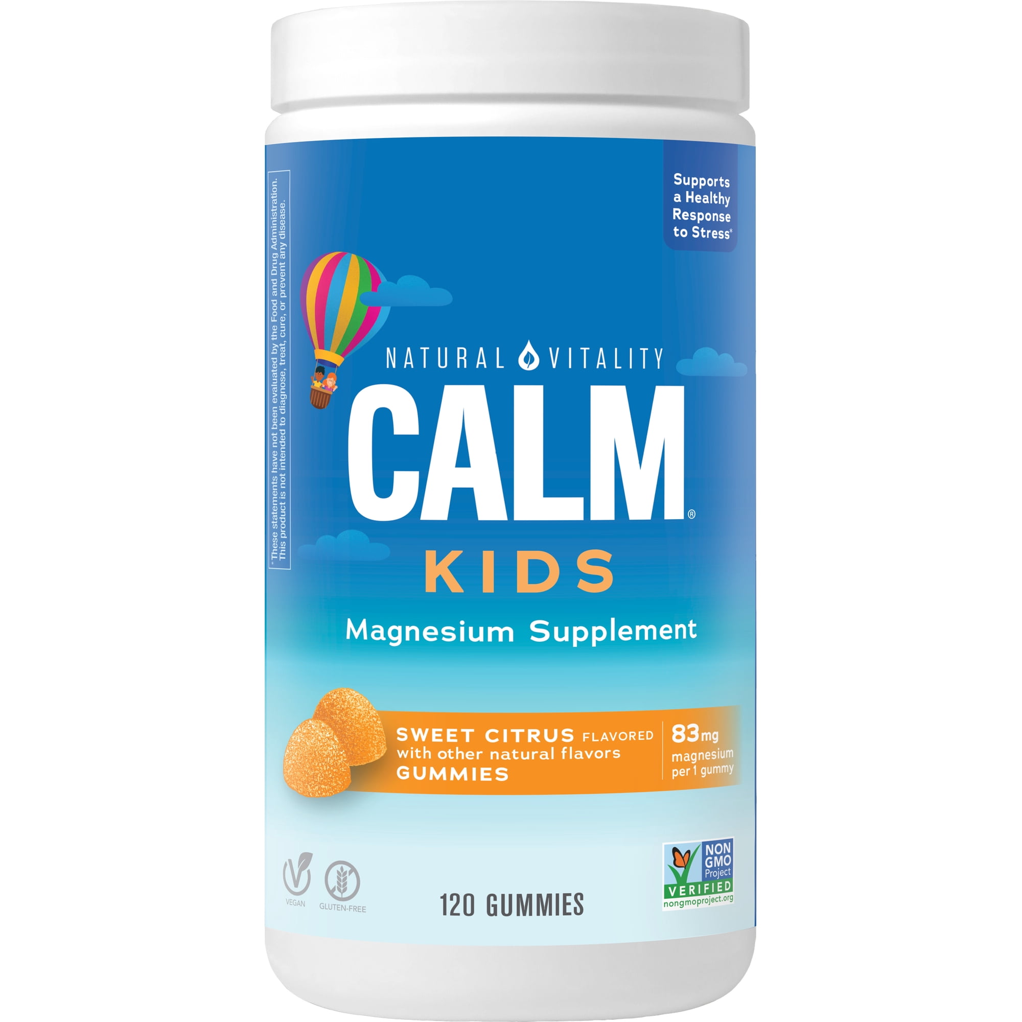 Calm Kids Magnesium Supplement Gummies | Sweet Citrus Flavor | 83 mg | 120 Count | by Natural Vitality