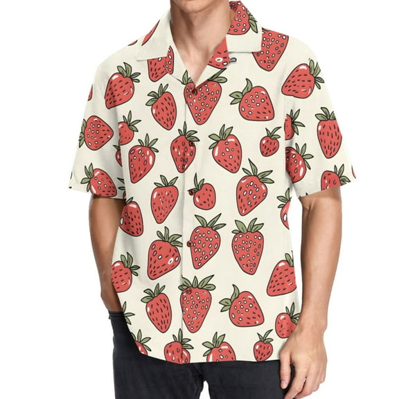 joogoo Men's Hawaiian Shirt Strawberry Short Sleeve Casual Button Down Shirts M