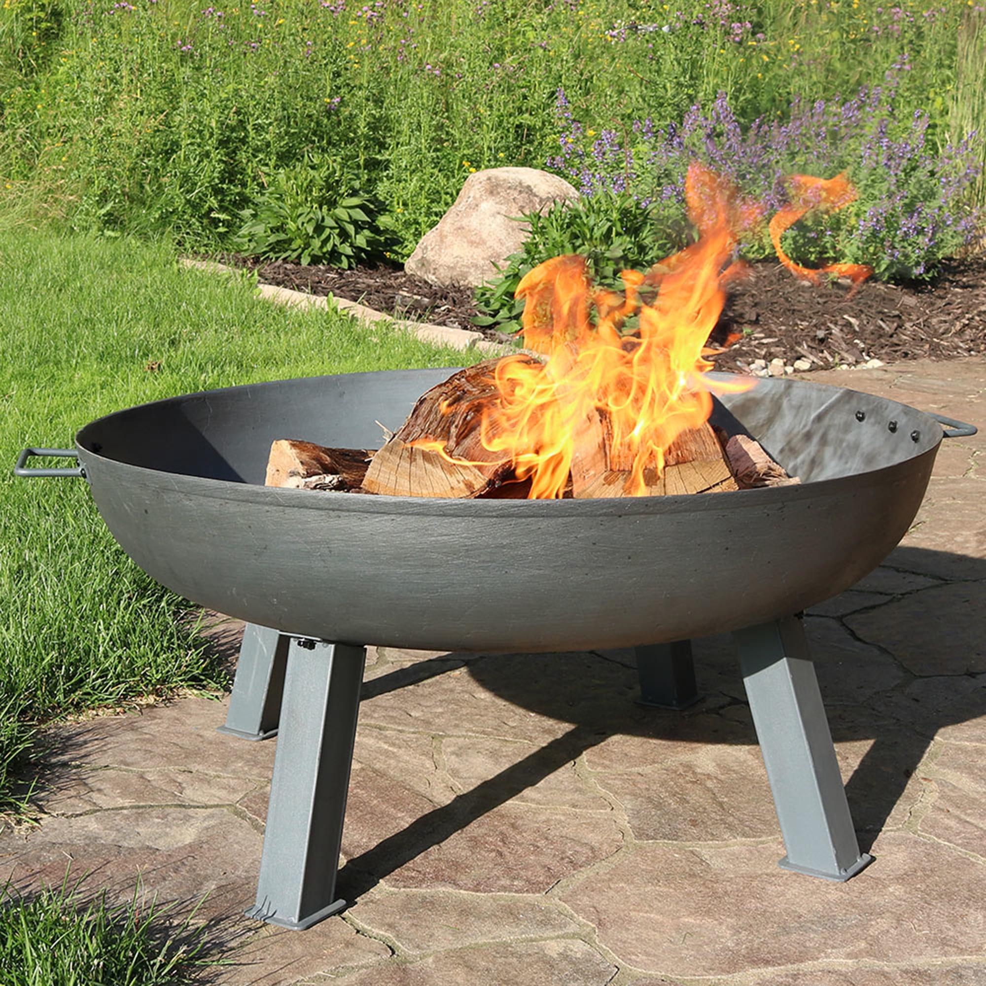 Sunnydaze Rustic Steel-Colored Cast Iron Fire Pit Bowl with Handles - Outdoor  Wood-Burning Fire Pit Bowl for Backyard, Patio or Porch - 34-Inch Diameter  | Walmart Canada