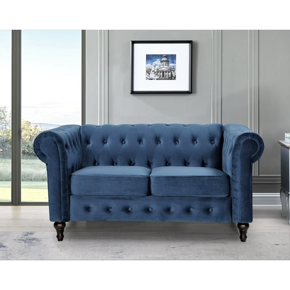 Uspridefurniture Shamblin 61'' Rolled Arm Chesterfield Velvet Loveseat -Blue