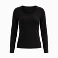 thumbnail image 4 of QINGFSAP Tops for Womens Scoop Neck Long Sleeve Tops Slim Fit Solid Basic Layering Tee Tops, 4 of 9