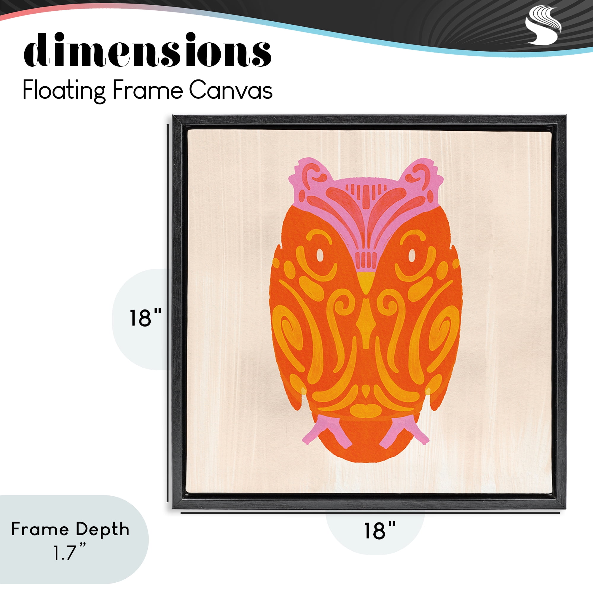 Stupell Industries Vibrant Folk Owl Motif Black Framed Floater Canvas Wall Art, design by The Paper Curator