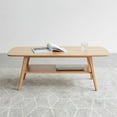 thumbnail image 2 of Rustic Coffee Table, Solid Wood Center Table with Open Storage Shelf, Mid-Century 2-Tier End Table with Outward Legs, Study Desk Writing Desk, Ideal for Small Space, Living Room, Bedroom, Natural, 2 of 7
