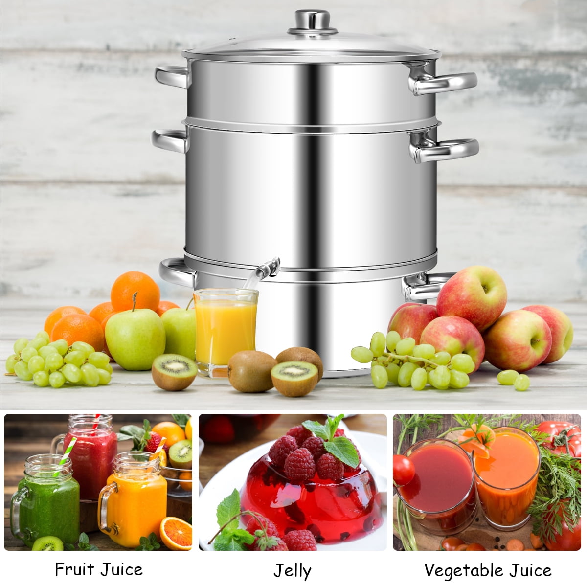 10 Quart Stainless Steel Fruit Juicer Steamer Multipot w/ Tempered
