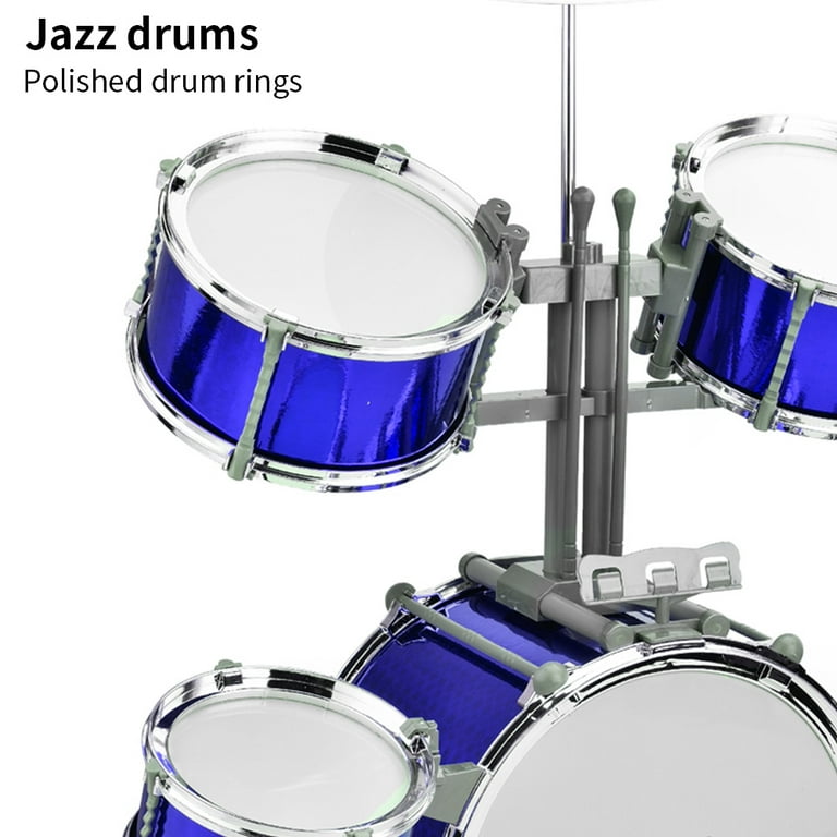 Drum Set Jazz Drum Kit with Stool 7 Drums Musical Percussion Instruments for Beginner Holiday Gifts Thickened PVC Drumhead Easy Installation