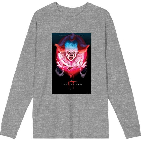 It Chapter 2 Pennywise Glow Fan Poster Adult Heather Gray Crew Neck Long Sleeve Tee-Small
