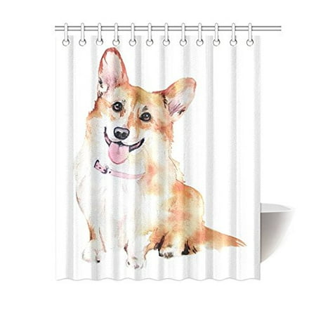 Mkhert Corgi Dog Shower Curtain Bath Waterproof Fabric Polyester Curtains 60x72 Inch