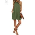 thumbnail image 3 of Gustave Women Summer Casual T Shirt Dresses Sleeveless Pure Color Pleated Loose Tank Tops Dress with Pocket (Green, L), 3 of 7